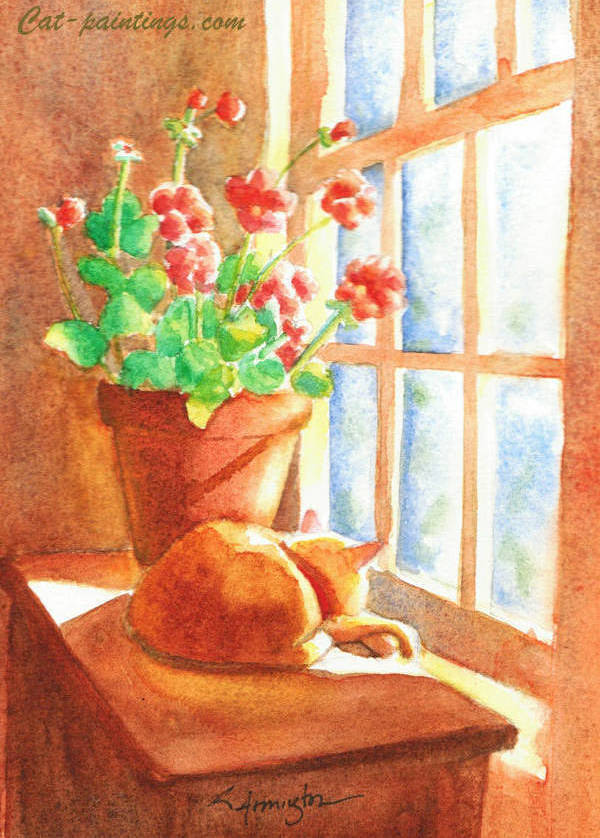 Painting of cat and flowers