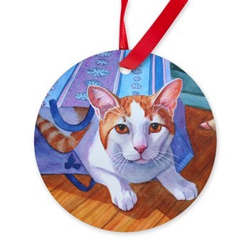 Round Christmas Ornament of Alphie Cat