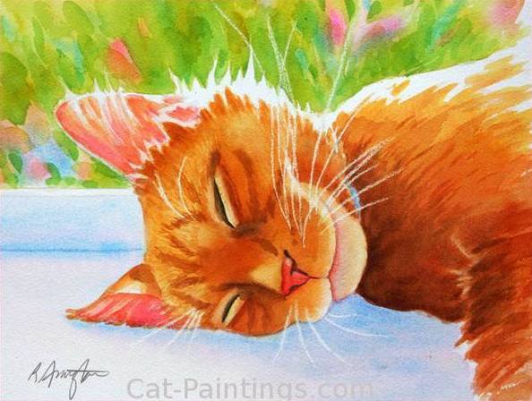 Painting of sleeping cat