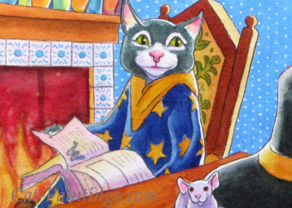 Fantasy Painting of Cat Magician