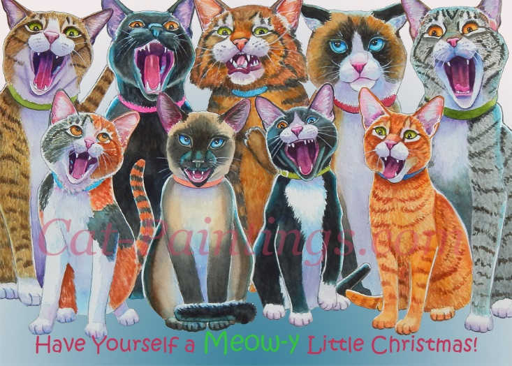 Cat Christmas card by Rachel M Brown