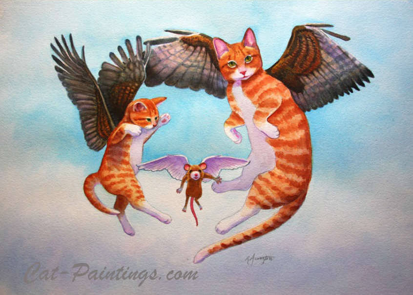 red tabby cat angel mouse cat wings