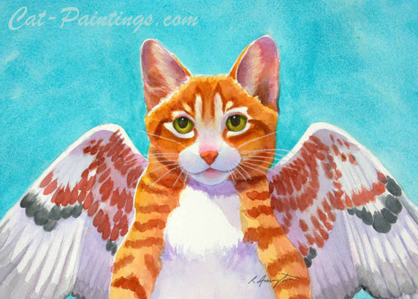 orange tabby cat angel wings hawk