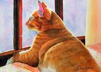 ginger tabby cat floral painting cat paintings dot com