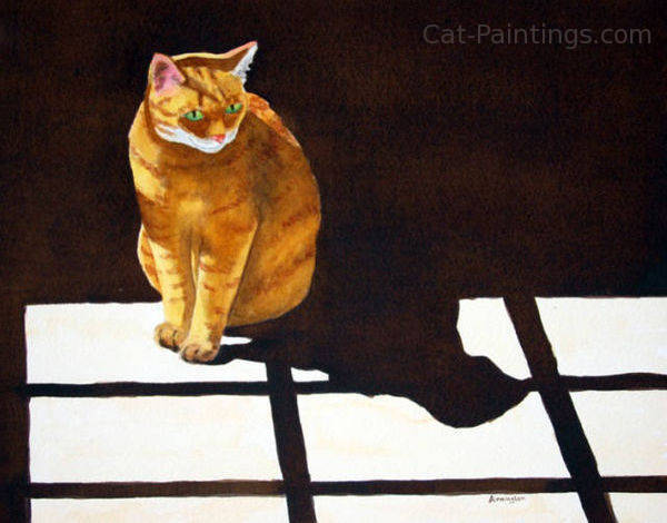 orange tabby cat Manx window painting