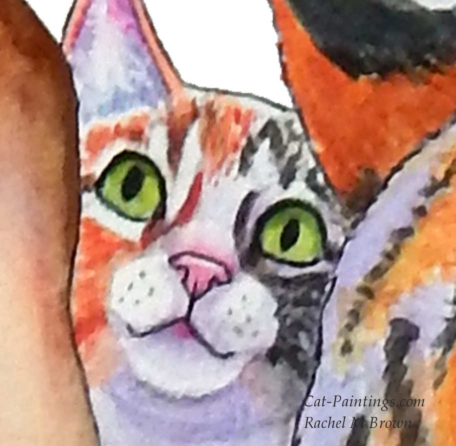 Painting of beautiful calico cat  by artist Rachel M Brown