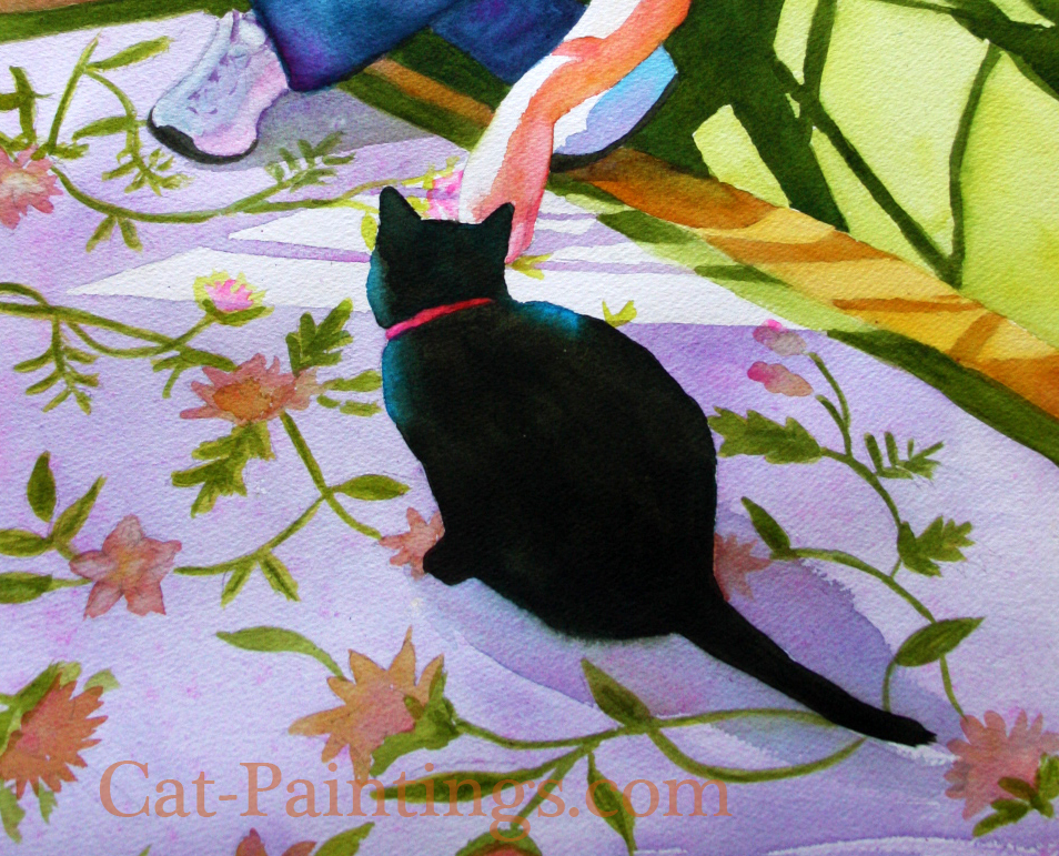 Tickles the black cat on the new rug by Rachel M Brown