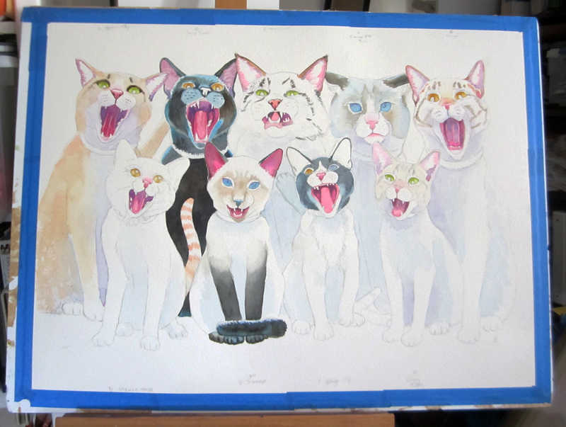 watercolor layout for Caroling cats cat paintings cute kittens