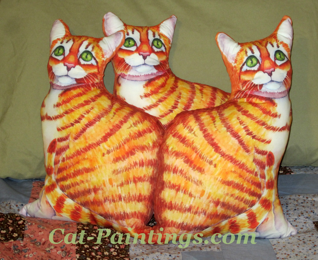 cat paintings cuddle pillow orange tabby cat dancing mice
