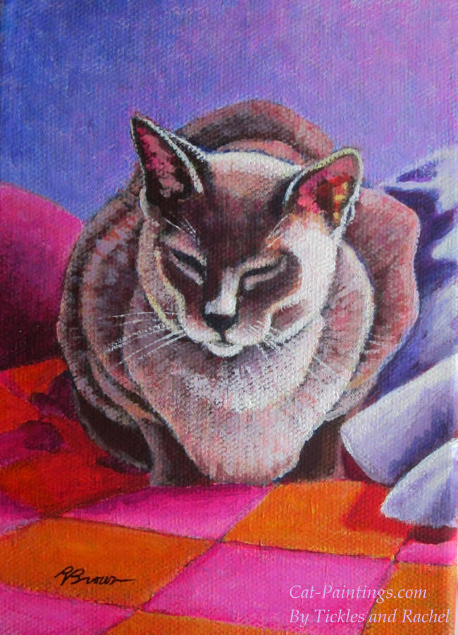 Painting of Siamese Cat Sleeping
