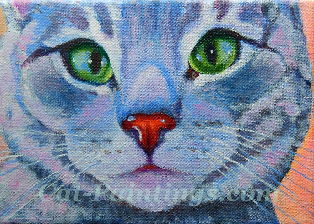 Acrylic Painting of Blue Dora Cat
